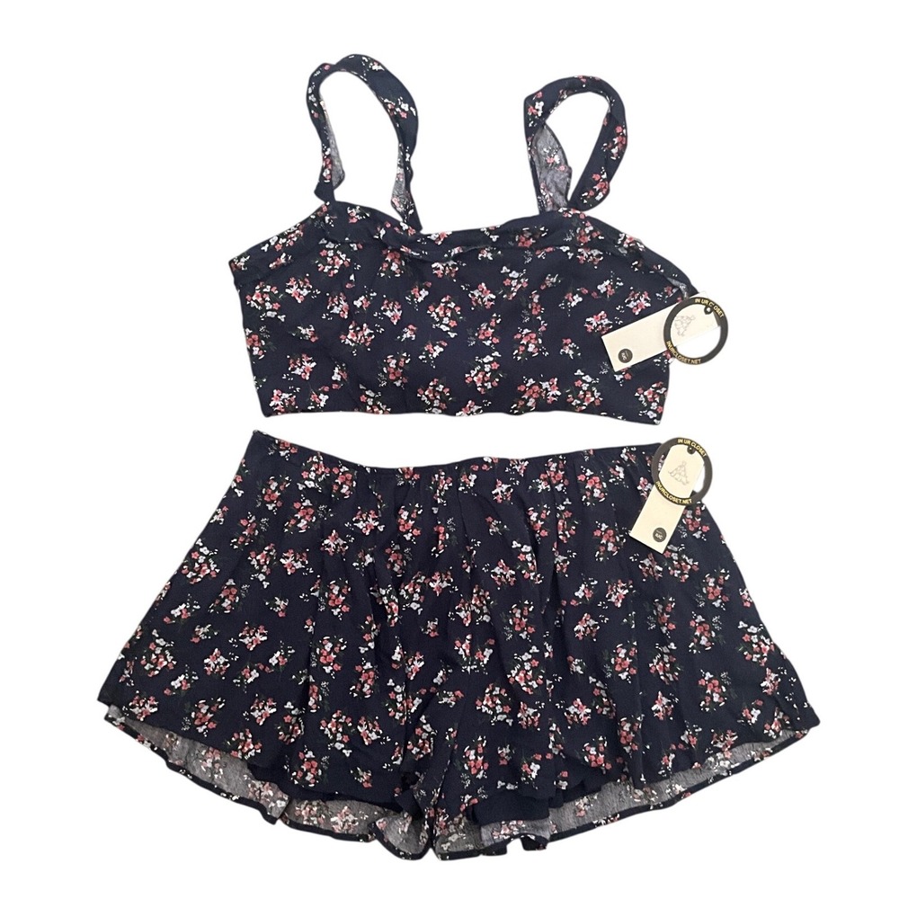 Rose Velvet Floral Matching Set Tie Back Crop Top Pocket Shorts Boho Size 3X NWT